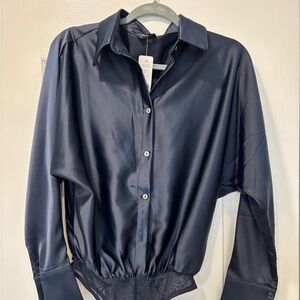 bebe Midnight Blue Satin Blouse